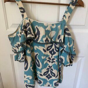 Jade Cold Shoulder Lined LInen Top XS